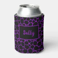 Black Purple Animal Print Monogram Can Cooler