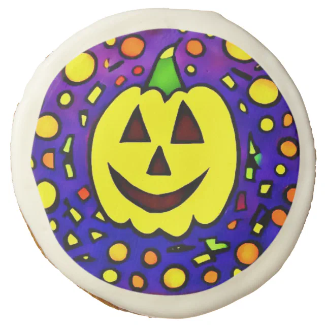 Halloween simple yellow pumpkin in confettis sugar cookie