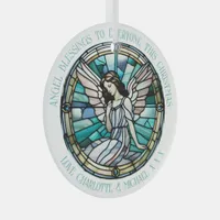 Angel Blessing Teal And Aqua Stained  Glass Ornament