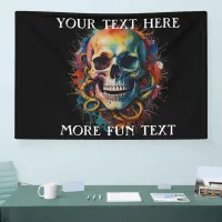 Skull Head with multi-colored Paint Splashes Banner