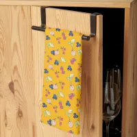 Summer Bold Modern Mixed Fruit Pattern Yellow Blue Kitchen Towel