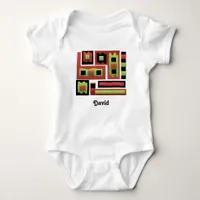 Geometric Abstract Green Red Personified Baby Bodysuit