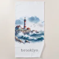 Modern Coastal Beach Lighthouse  Beach Towel