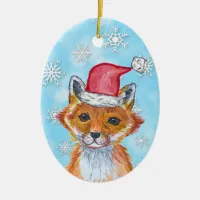 Watercolor Fox with Personalized Message on Back Ceramic Ornament