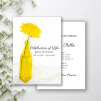 Yellow Flower in Vase Celebration of Life Memorial Invitation