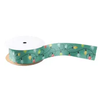 Twinkling Christmas Lights Holiday Pattern Satin Ribbon