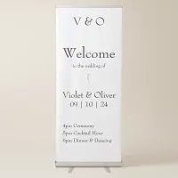 Minimalist Modern Monogram Black & White Wedding Retractable Banner