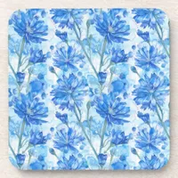 Abstract Watercolor Blue and White Flowers Beverage Coaster