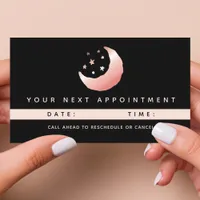 Celestial Rose Gold Crescent Moon Stars Logo Appointment Card