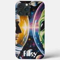 Alien and Astronaut in Space Personalized iPhone 13 Pro Max Case