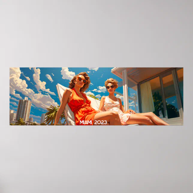 Pair of ladies on a Miami sun deck - Ultra wide Poster