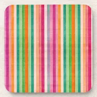 Red and Green Vibrant Stripe Hard plastic coaster