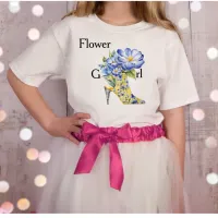 Modern  Floral Chinoiserie High-Heel Flower Girl T-Shirt