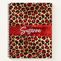 Red Gold and Black Foil Leopard Brush Stroke Notebook