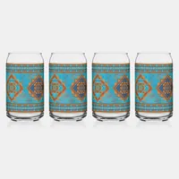 Southwest Mountain Peaks Turquoise Geometric  Can Glass