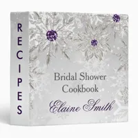 silver  purple snowflakes bridal shower recipe 3 ring binder