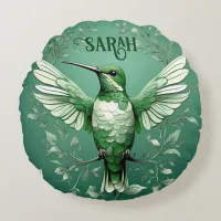 Green Hummingbird Personalised Name  Round Pillow