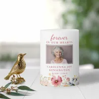 Forever in our Hearts Wildflowers Memorial Tribute Pillar Candle