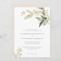 Elegant Greenery White Floral Wedding Invitation