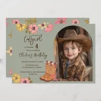 Western Cowgirl Photo Flowers Boots Birthday Invitation