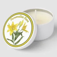 Yellow Lilies Botanical Art Personalized  Mini Candle Favors