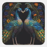 Beautiful Majestic Peacock Couple Cushion Square Sticker