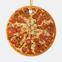 Pepperoni Cheese Pizza Funny Gag Food Christmas Ceramic Ornament