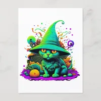 Colorful Witch Cat Postcard