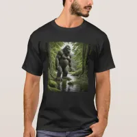 Bigfoot standing in a Creek Cartoon  T-Shirt