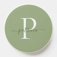 Sage Green Modern Simple Elegant Monogram PopSocket