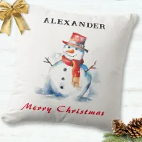 Festive Snowman Whimsical Custom Merry Christmas Throw Pillow