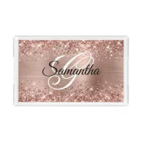 Glittery Rose Gold Foil Fancy Monogram Acrylic Tray