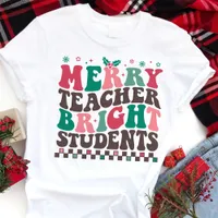 Merry Teacher Bright Students Retro Christmas Tri-Blend Shirt