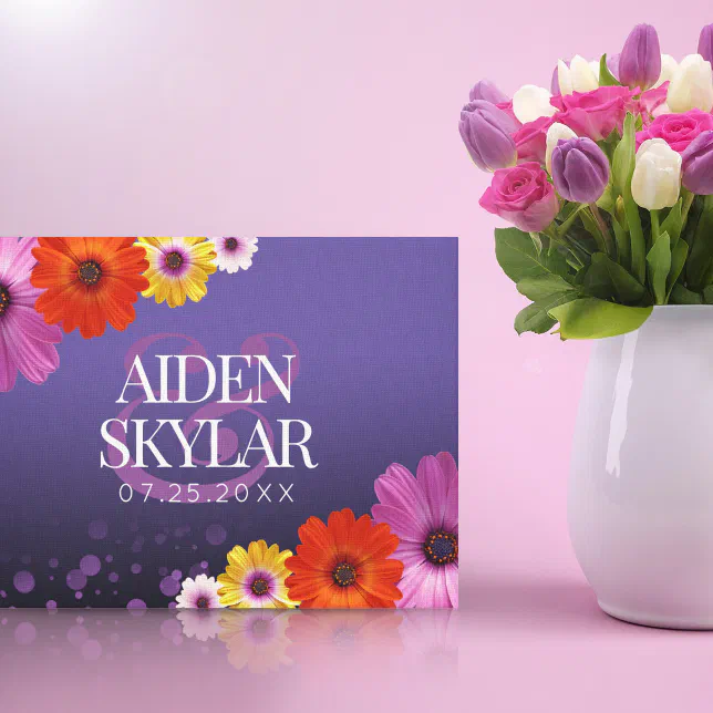 Elegant Daisies with Purple Glitter Wedding Canvas Print