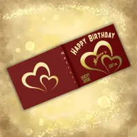 Modern Gold Foil Birthday on Maroon Monogram Small Foil Guest Book