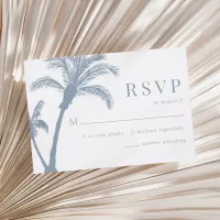 Palm Tree Tropical Beach Dusty Blue Wedding RSVP Card