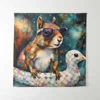 Cute Squirrel Enjoys a Float Trip Tapestry