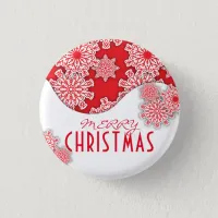 Red and White Nordic Snowflakes Merry Christmas   Button