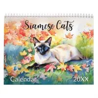 Beautiful Siamese Cats Pet Lover Watercolor Animal Calendar