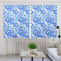 Blue and White Mediterranean Evil Eye Pattern Sheer Curtains