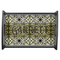 Olive and Black Filigree Patterned Serving Tray