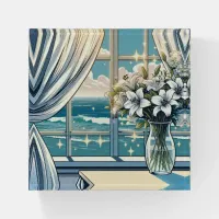 Pretty Ocean View and Vase of Flowers  Paperweight
