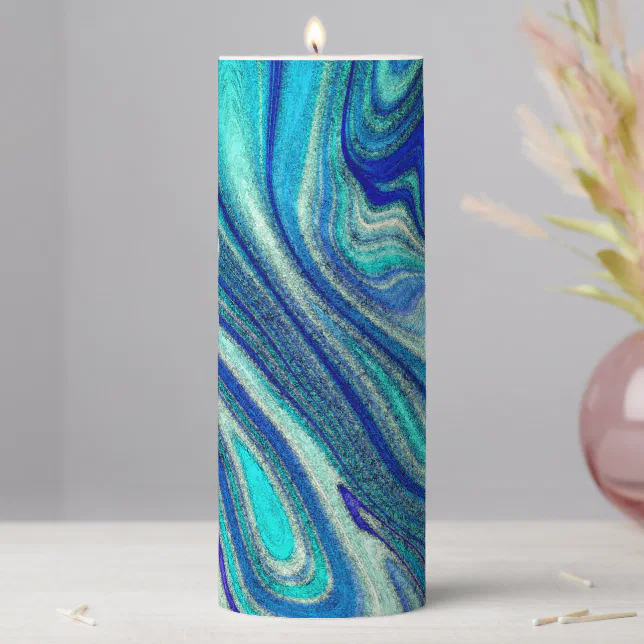Elegant Aquamarine Paua Rainbow Shell Inspired Pillar Candle