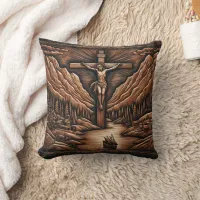 Jesus Crucified Amidst Mountains and River Throw Pillow