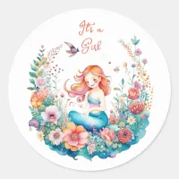 Pretty Mermaid Girl's Baby Shower It's a Girl Classic Round Sticker