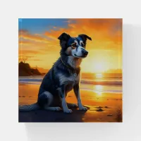 Cute Dog on Beach at Sunset  Paperweight