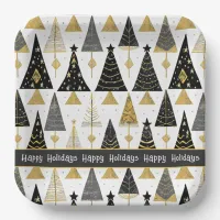 Black Gold Christmas Merry Pattern#25 ID1009 Paper Plates