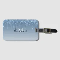 Monogram Metallic Frozen Ice Blue Dripping Glitter Luggage Tag