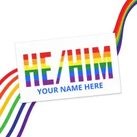 He Him Pronouns in LGBTQ Rainbow Pride Stripes Rectangular Sticker