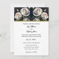 Gorgeous white roses with golden details, elegant  invitation